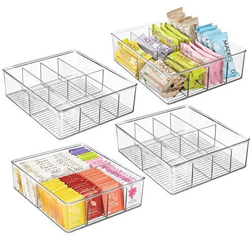 mDesign Aufbewahrungsbox – Kasten mit acht Fächern zur Lebensmittelaufbewahrung – moderner Küchen Organizer für Tütensuppen, Gewürze etc. – 4er-Set – durchsichtig