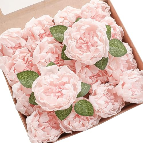 Floroom Artificial Flowers 16pcs 4 Blush Blooming Peonies Real Looking Foam Fake Peony with Stems for DIY Wedding Bouquets Pink Bridal Shower Centerpieces Floral Arrangements Party Tables Decorations
