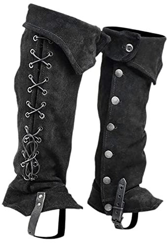 Perfeclan Mittelalter Stiefelstulpen, Pirate, Steampunk, Ritterstiefe, Wikinger Retro Kunstleder Stiefelüberzieher für Cosplay Halloween Mottoparty Karneval Fasching Verkleidung Theater, Schwarz