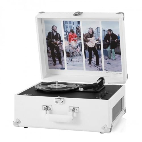 Crosley The Beatles Let It Be Anthology - Tocadiscos portátil con Bluetooth de PVC, Reproductor de Vinilo de Maleta de 3 velocidades, Tocadiscos para el hogar para Discos de Vinilo, Altavoces estéreo