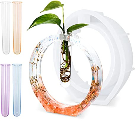 Modixun Vase Tube Resin Molds, Plant Propagation Station Silicone Epoxy Mold with 4 Colors Test Tubes, Vase Epoxy Resin Mold for Hydroponic Plants/Flowers Decoration, Style A
