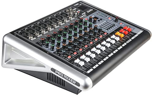 Mezclador de Audio Profesionalde 8 Canales con Mesa de Mezclas Amplificador de Potencia 8 Ohm 300w*2, Mesa Mezclas Dj Mixer Audio con 16DSP/BT/USB/MP3, Amplificador Mezclador Consola de Audio Digital