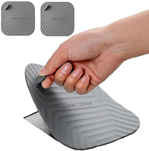 MAOYONG Tappo di scarico per doccia, tappo per vasca da bagno, tappo di scarico quadrato in silicone per bagno, tappo di scarico per lavello da cucina, 15 cm, grigio, 2 pezzi
