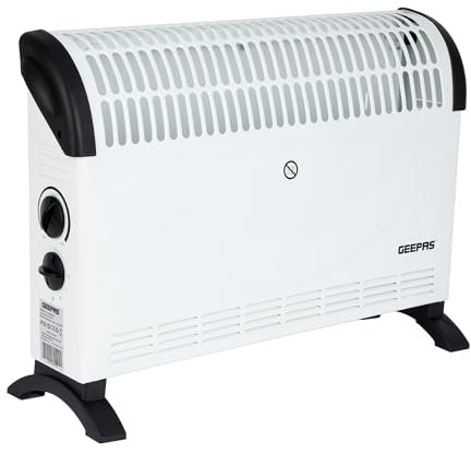 GEEPAS Convector Heater 2000W | Portable Free-Standing Electric Heater for Home with 3 Heat Settings | Variable Thermostat Quiet Operation Energy-Efficient & Safe Heating | 2 Year Warranty White