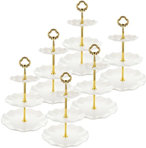 AKOLAFE 6 Pack 3 Tier Cake Stand White Cake Stand Plastic Afternoon Tea Stands Cup Cake Fruit Dessert Stand Display Cupcake Stand for Wedding, Birthday, Party