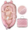 Nido Bebé Recién Nacido 90x50 cm - Reductor Cuna Bebe - Cama Portátil o de Viaje - Cuna Colecho Algodón 100% Lavable - Muselina Incluida Regalo Ideal (Corazón Rosa)