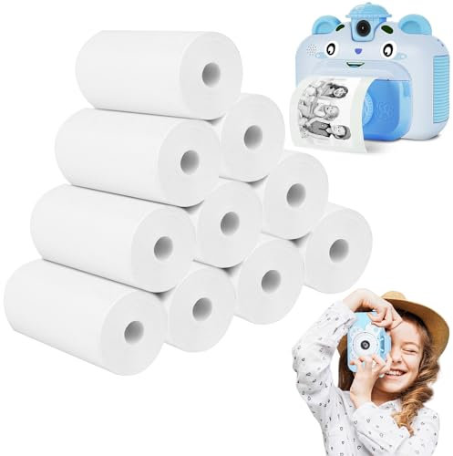 NVIYAM 10 Rollen Thermopapier, 57mm * 30mm * 8m Thermopapier für Kinderkamera und Mini Drucker, Thermodrucker papier weiß, Nachfüllpapier für Kinder Sofortbildkameras - BPA Frei