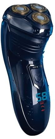 EUROtops Rasoio elettrico da uomo con 3 testine di rasatura – Display LCD/stazione di ricarica, rasoio senza fili a umido e asciutto (IP6) con trimmer, elettrico, 3 teste in acciaio inox/titanio, con