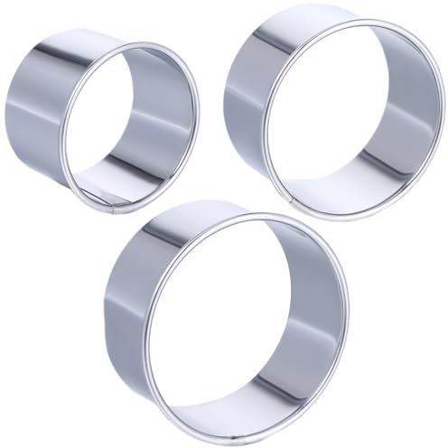 Prasacco 3 stycken kakskärare runda, kakor av rostfritt stål 8/7/6 cm silver runda kakformar med rullade kanter gör-det-själv bakverktyg för bakverk, fondanttårta munkar, kakor (höjd 3,6 cm)