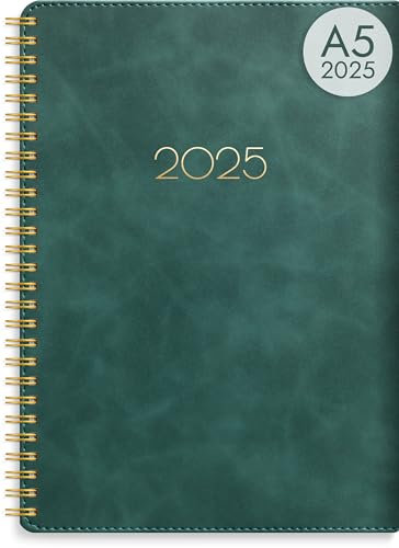 Burde Kalender 2025 A5 Horizontal | Wochenplaner | Dezember 2024 - Januari 2026 | Grün Kunstledercover | 21x15 CM | A5