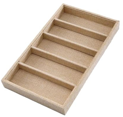 Ｚｉａｌｏｆｉ Bandeja de Exhibición de Gafas, Organizador de Joyas, Organizador de Gafas de Sol, Estuche de Almacenamiento para Dormitorio, Lino Caqui 5 Rejillas, unico