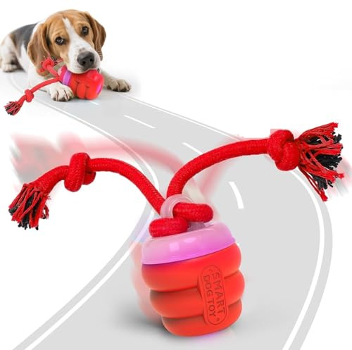 FLERDMAU Interactive Dog Toys – Dog Balls for Small Dogs, dog toy for boredom, Active Rolling Ball with Tail for Dogs, Rechargeable moving dog ball for Puppies and Pet (red)