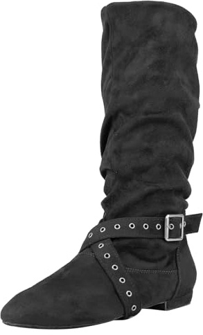 JOUNCING Urban Suede Sole Women's Latin Dance Boots, Salsa Shoes, Long Warm Up Line Shoes, West Coast Swing Dance Boots (Black, Adult, Women, 6, Numeric, UK Footwear Size System, Medium)