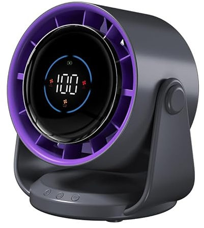 Ventilador de mesa silenciosa,Batería 5000mAh,Pantalla LED,1-199 velocidades,Potente flujo de aire,Función giratoria 105°,Montaje en pared para escritorio de sobremesa de oficina en casa dormitorio