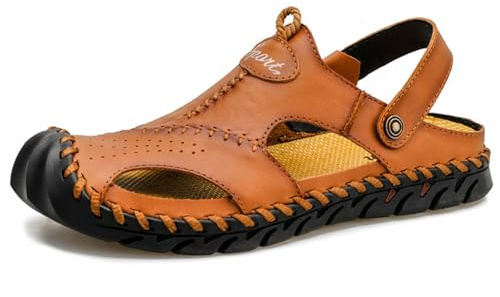 Closed Toe Sandals for Men UK Clearance Summer Slide Sandal Athletic Sports Sandals Outdoor Hiking Shoes Beach Sliders Cushioned Footbed Slip On Footwear Lightweight Adjustable Walking Slippers