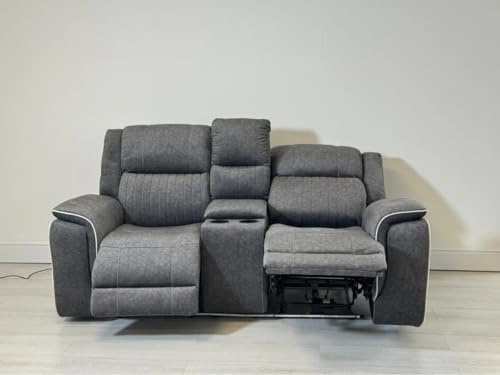 Hannah Electric Recliner 3+2 Sofa Set With Cupholders – 3+2 Seater – Soft Grey Micro Fabric – LED Lights & USB Ports (2 Seater)