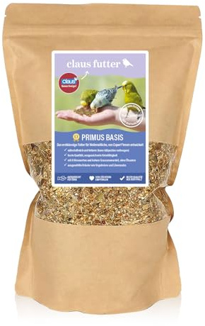 Claus Primus Basis | 800 g | Huvudfoder för undulater | Kan förhindra övervikt | Näringsrik och låg fetthalt | Med åtta hirsorter och hög andel gräsfrön | Utan oljefrön