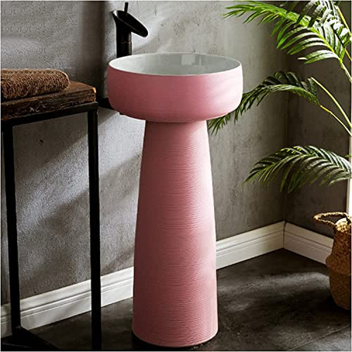 Art Bathroom Basin Sink with Full Pedestal, Pedestal Handcrafted Ceramic wash washbasin Compact Drain & Faucet for Indoor and Outdoor,H-40x40x85cm (D 40x40x85cm)
