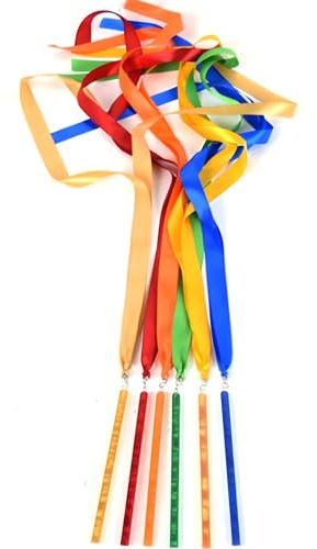 6 Pack Multicolour Sparkling gymnastics equipment Ribbon Wands with 9 Inch Sticks and 1 Metre Streamers for circus dance ribbons Performance Artistic dance Twirling ribbon wands for Kids and Adults