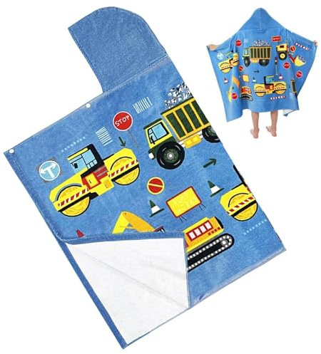 Acunny Hooded Bath Towels - Toddler Bath Towel with Construction Vehicle Design - 127x76cm Absorbent Soft Washable Wrap Blanket for Boys and Girls
