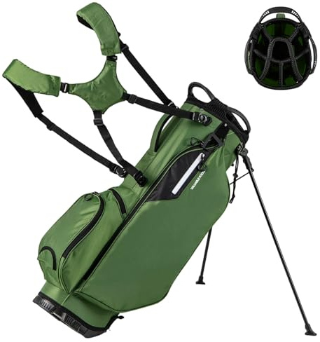 COSTWAY Golf Stand Bag, Lightweight Golf Club Bags with 8 Way Dividers, 5 Zippered Pockets, Adjustable Dual Strap and Rain Hood, Golf Club Carry Bag for Women & Men (Green)