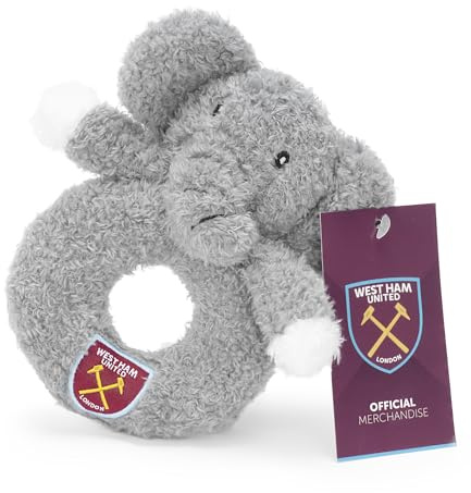 Officially Licensed West Ham Elephant Baby Soft Rattle Toy. Newborn Baby Stuffed Animal Rattle Hand Grip Set – Early Educational Toy for Infant Boys & Girls (0-12 Months)