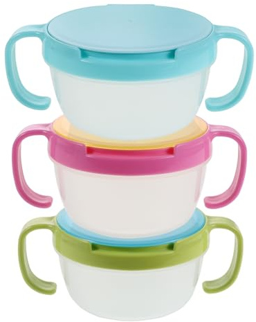 BESPORTBLE Lot de 3 récipients pour aliments pour enfants : bols anti-déversement avec poignées et couvercles - porte-collations de voyage pour bébé - gobelets à portions portables et