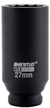 Impact Socket 27mm, 1/2 Drive, Deep 12 PT, for Easy Removal of Axle Shaft Nuts