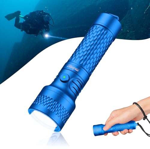 ORCATORCH ORCA7 Lampe Plongée 3000 Lumens, Léger 125g Plongée (Bleu) | 3 Niveaux Luminosité: Haut/Moyen/SOS, Angle Faisceau 6°, IP68 Étanche, Profondeur 150M, Plongée Nocturne Spéléologie