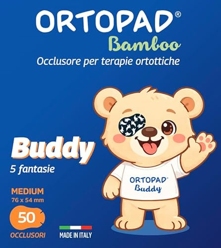 MASTER AID Ortopad Buddy Medium - Cerotti Colorati Oculari per Bambini - Cerotto Occlusore Occhio Bambini per il Trattamento di Occhio Pigro e Strabismo - 1 Confezione da 50 Pezzi - 7,6 x 5,4 cm