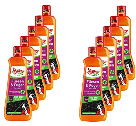 POLIBOY Fliesen & Fugen Reiniger - Bodenreiniger mit Oxy-Power für Fliesen - Wischkonzentrat für innen und außen - 10x 500 ml - Made in Germany