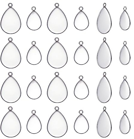 UNICRAFTALE Circa 40 pz 2 Dimensioni Spazi Vuoti Pendente A Goccia Acciaio Inossidabile Cornice Vuota Base Vassoio Ipoallergenico Bordo Fresato Bezel Cups per Gioielli Colore Acciaio Inossidabile