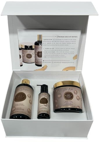 NOIA HAIR - Coffret Prestige - Routine Capillaire GAMME GLOW - Pack Trio Shampoing + Masque + sérum Protéine de soie, Acide hyaluronique & Miel