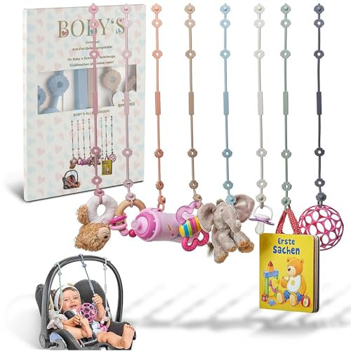 BOBY´S Cup Catcher Baby 2er Pack/BPA-freie Kinderwagen Spielzeug Kette/dehnbarer Baby Cup Holder Strap/Schnullerkette für Baby Gadgets wie Trinkbecher oder Beißring als Kinderwagen Zubehör