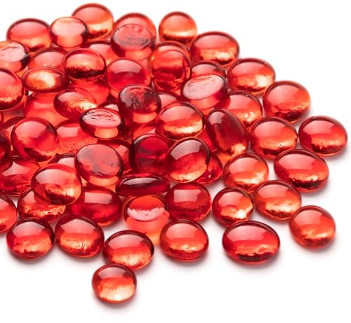 Meschett 50 Stück Mini-Glas-Edelsteine, rote Mancala-Steine Marmorperlen mit flachem Boden für dekoratives Kunsthandwerk zu Hause Vasenfüller (1,3 cm ~ 1.8CM)