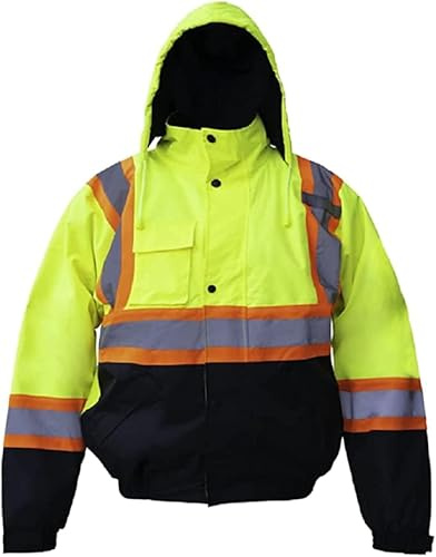 Just In Trend Premium High Visibility Hi Vis Waterproof Fleece lined Jacket/Parka with detachable hood (Large, Yellow/Black)