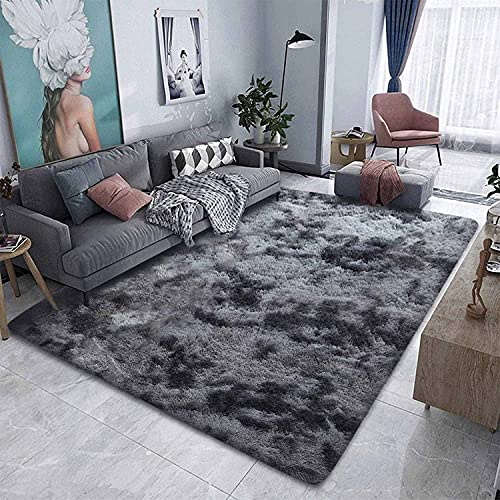 JURLEA Tapis Salon - Tapis Moelleux Modernes Grand Tapis Chambre en Peluche Antidérapant Décoratif Accueil(Gris Noir, 200 x 300 cm)