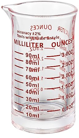Ackers 3oz/90ml Glass Measuring Cup â Shot Glass with Double Scale-Ounce,Ml Markings for Kitchen & Bar(Red Line)