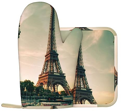 Grigio Parigi Torre Eiffel Guanti Da Forno E Supporti Da Pentola Resistente Al Calore 2pcs Set BBQ Guanti E Pastiglie Per Cottura Cottura Cottura