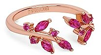 SINGULARU - Anillo Buganvilla Raspberry. Ajustable. Plata de Ley 925 con Acabado Baño de Oro Rosa 18 Kt y Circonitas. Talla Única. Joyas para Mujer