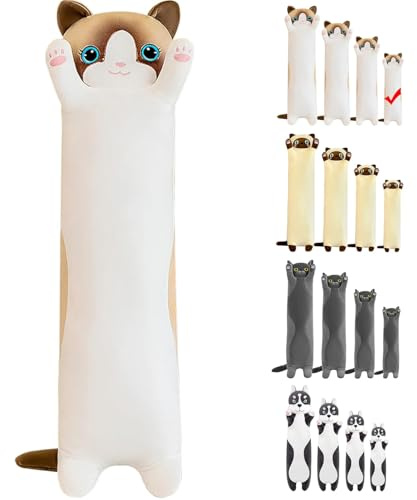 LEcylankEr Peluche Gatto - 50 cm Morbido Peluche Gatto Grand Cuscino Gatto Adorabile Peluche Animali per Ragazze Bambini Fidanzata Regalo di Compleanno Natale (50cm, bianco)