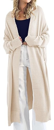 Danedvi Womens Long Cardigan Sweaters 2025 Fall Chunky Knit Oversized Slouchy Open Front Warm Coats with Pockets Beige