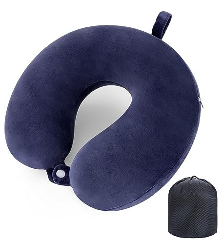 WENGX Travel Pillow Neck Pillow Memory Foam Travel Pillows Head Support Cushion for Airplane Train Car Office Travel Essential Flight Pillows for a Long Hauls Sleeping Rest (Navy Blue)