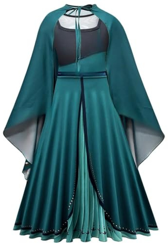 Lito Angels Reine des Glaces Deguisement Robe de Reine avec Cape pour Enfant Filles, Taille 12-14 ans, Vert, Manche Longue (étiquette en tissu 160)