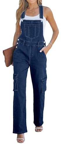 luvamia 90S Outfit For Women Rompers For Women Long Pant Wide Leg Denim Jumpsuit Cotton Overalls For Womens Dark Blue medium Size 8 Size 10