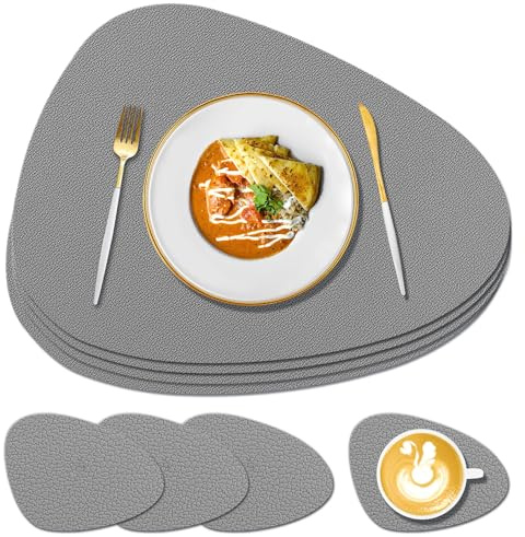 KERYCHIN 4 Silicone Placemats + 4 Coaster Set, Heat Resistant 450 °F, Non-slip ＆ Washable Table Mats, Easy to Clean, Wipeable Place Mats for Kitchen, Home, Restaurant, Outdoor Garden Table, Dark Grey