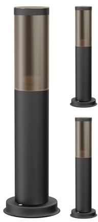 ledscom.de 3 x luz de camino/luz de bolardo/luz de jardín PORU para exteriores, aspecto ahumado, IP44, 39 cm, negro, 1x E27 máx. 40W
