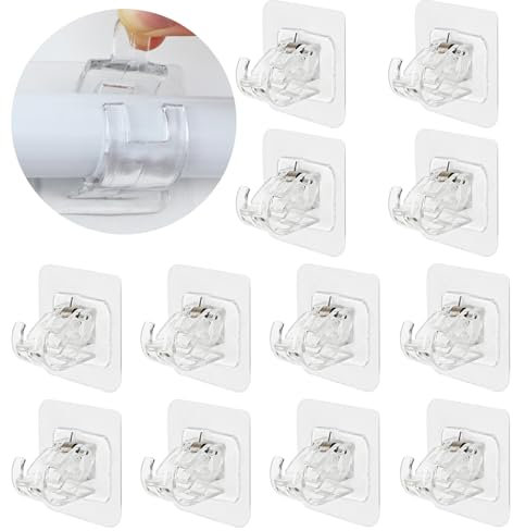 20 Stück Selbstklebende Gardinenstangen, Gardinenstange zum Kleben, Gardinenstange Kleben, Transparente Klebehaken Gardinenstange, Gardinenstangenhalter Ohne Bohren für Küche Badezimmer