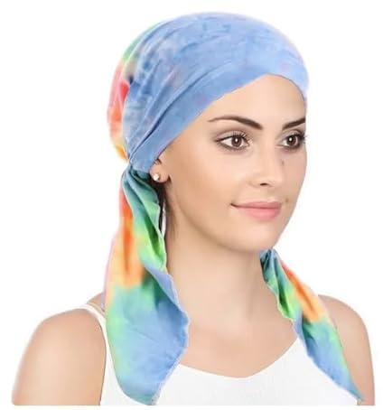 Pre Tied Headwrap Headscarf Chemo Headwear Beanie Head Cover Scarf Turban Cap Cotton Alopecia Bandana (Tie Dye Rainbow)