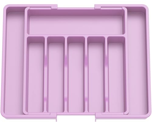 Lifewit Extendable Cutlery Drawer Organiser, Adjustable Cutlery Tray, Plastic Adjustable Kitchen Storage Dividers for Utensil Spoons Forks Knives, 8 Compartments, 33-57 x 38cm, Purple